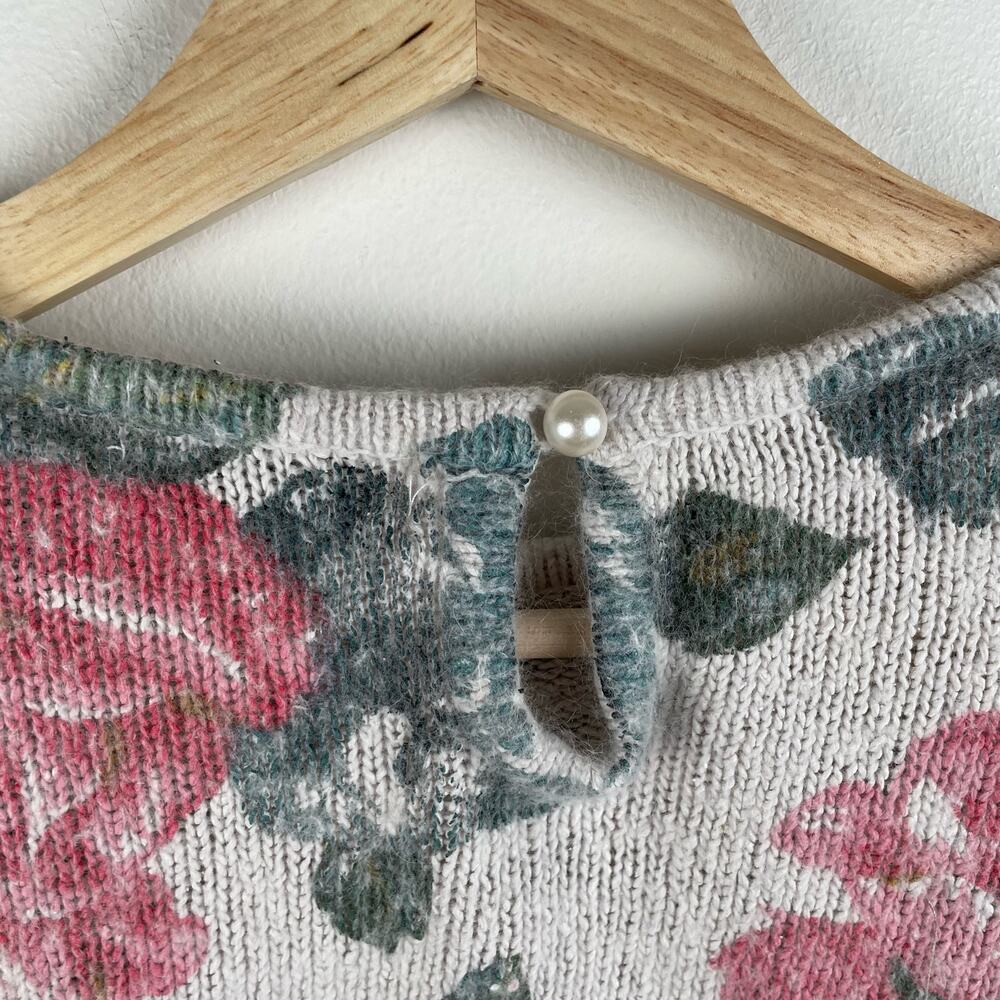 80s Vintage Sweater Womens M Floral Silk Angora Blend Fuzzy Knit Boxy Coquette - Picture 6 of 9